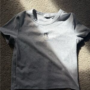 Aritzia Sunday Best Grey cotton T-Shirt with Puppy Embroidery